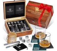 Set Whisky Regalo Uomo - Set Bicchieri da Whisky, Cubetti di Ghiaccio Riutilizzabili Pietre, Sottobicchieri, Pinza per Ghiaccio, Scatola di Legno, Sacchetto di Velluto, da Royal Reserve
