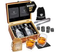 Set Whisky Regalo Uomo - Set Bicchieri da Whisky, Cubetti di Ghiaccio Riutilizzabili Pietre, Sottobicchieri, Pinza per Ghiaccio, Scatola di Legno, Sacchetto di Velluto, da Royal Reserve