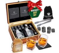 Set Whisky Regalo Uomo - Set Bicchieri da Whisky, Cubetti di Ghiaccio Riutilizzabili Pietre, Sottobicchieri, Pinza per Ghiaccio, Scatola di Legno, Sacchetto di Velluto, da Royal Reserve