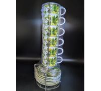 Set x6 Tazzine Caffè Impilabili Con Stand In Ferro Porcellana