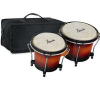 XDrum PERC Bongos Club Vintage Sunburst - 2 Tamburi da 6" e 7" - Bonghi con pelli naturali accordabili e chiave di accordatura - Tamburi in legno Sunburst - Set con borsa imbottita in nylon