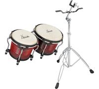XDrum Bongos Pro Rosso Vino - 2 Tamburi con diametro 6,5" (17 cm) e 7,5" (20 cm) - Bonghi con pelli naturali accordabili, chiave di accordatura e supporto - Tamburi in legno rossi