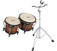 XDrum Bongos Pro Tobacco - 2 Tamburi con diametro 6,5" (17 cm) e 7,5" (20 cm) - Bonghi con pelli naturali accordabili, chiave di accordatura e supporto - Tamburi in legno marrone
