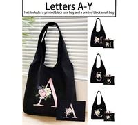 Set Y2K, include 1 borsa nera stampata e 1 pochette nera, adatto come regalo personalizzato per damigelle, borsa cosmetici, borsa minimalista, portafoglio cosmetici tinta unita, borsa trucchi di grand