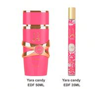 Set: Yara Candy Eau de Parfum 50ml e Yara Candy Eau de Parfum 35ml Nota di testa: Mandarino verde, ribes neroNota di cuore: Caramelle frizzanti alla fragola, gardeniaNota di fondo: Sandalo, sciroppo d