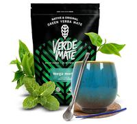 Set Yerba Mate Verde Mate Green Mega Menta 500 g - Tazza in ceramica, Bombilla, Sottobicchiere e spazzola per la pulizia