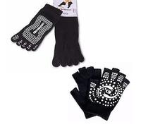 Set Yoga Guanti e Calze Antiscivolo Guantini Calzini Colore Nero Un Paio