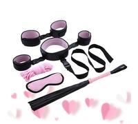 Set yoga regolabile in nylon, collare con braccialetto, benda per il gioco di coppia a letto, per rilassare gambe e mani (nero e rosa)