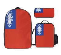Set Zaino 3 Pezzi Zaino Per Laptop Con Birmania Bandiera Scolastico Borsa Da Viaggio Casual Con Cinghia Sul Petto Per Ragazzi E Ragazze