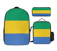 Set Zaino 3 Pezzi Zaino Per Laptop Con Gabon Bandiera Scolastico Borsa Da Viaggio Casual Con Cinghia Sul Petto Per Ragazzi E Ragazze