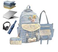 Set zaino a quadretti, confezione da 3 pezzi per la scuola, borsa leggera | Tessuto impermeabile; spallacci traspiranti; set di 3 pezzi; schienale imbottito; uso scolastico e in movimento.