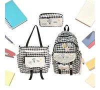 Set zaino a quadretti, confezione da 3 pezzi per la scuola, borsa leggera | Tessuto impermeabile; spallacci traspiranti; set di 3 pezzi; schienale imbottito; uso scolastico e in movimento.