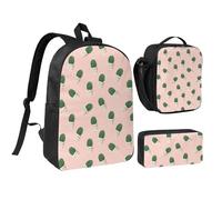 Set zaino con borsa per il pranzo e astuccio con stampa cactus rosa tessuto Oxford portatile utile borsa set