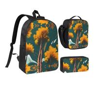 Set zaino con borsa per il pranzo e astuccio con stampa di alberi del sole Parchi nazionali in tessuto Oxford portatile utile borsa set