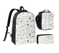 Set zaino con borsa per il pranzo e astuccio con stampa di dinosauri che camminano in tessuto Oxford portatile utile set di borse