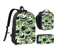 Set zaino con borsa per il pranzo e astuccio con stampa in bambù con panda in tessuto Oxford portatile utile borsa set