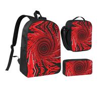 Set zaino con borsa per il pranzo e astuccio rosso fiore vortice stampa spirale tessuto Oxford portatile utile borsa set