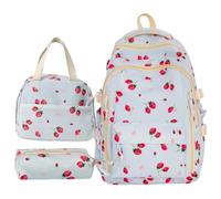 Set zaino fragola - Borsa da scuola da 3 pezzi con scatola per il pranzo | Adatto per A4 e laptop, tasca per bottiglia d'acqua, nylon, per studenti delle scuole primarie e superiori