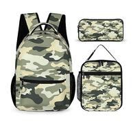 Set zaino mimetico per bambini, 3 pezzi, borsa per la scuola con portapranzo termico e portapenne, Tt-15, Taglia unica, Zaini Daypack