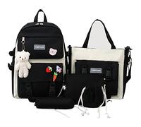 Set zaino per la scuola - zaino per la scuola, zaino da viaggio per ragazze, zaino resistente agli urti, borse durevoli, tra cui zaino, astuccio, piccola borsa per riporre le mani, Nero , vedi