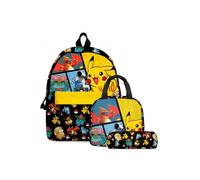 Set zaino Pikachu per bambini, 3 pezzi, porta pranzo e astuccio, 40x30x17 cm, giallo
