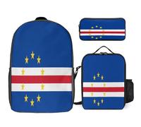 Set Zaino Scolastico Con Isole Di Capo Verde Bandiera Nazionale Stampata Borsa Pranzo E Astuccio 3 Pezzi Zaini Ragazzi Ragazze Scuola Primaria E Media Resistente All'Acqua Zaino Leggero Viaggio