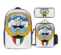 Set Zaino Scolastico Con Stato Del Kuwait Emblema Nazionale Stampata Borsa Pranzo E Astuccio 3 Pezzi Zaini Ragazzi Ragazze Scuola Primaria E Media Resistente All'Acqua Zaino Leggero Viaggio