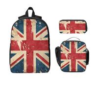 Set zaino vintage con bandiera britannica per ragazze e ragazzi con borsa per il pranzo astuccio retrò bandiera britannica 3 pezzi borse scolastiche isolate portapranzo regali per donne uomini