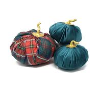 Set Zucche Decorative glamour, Decorazione autunnale o Natalizia realizzate a mano per arredare la casa, Tartan 3 pz.