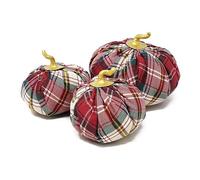 Set Zucche Decorative glamour, Decorazione autunnale o Natalizia realizzate a mano per arredare la casa, Tartan 3 pz.