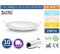 SET10 PANNELLI V-TAC FARETTO FARO LED VT1807RD ULTRASLIM DA INCASSO 18W ROTONDO