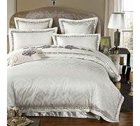 Seta 100% copripiumini Cover Letti Cotone Set Biancheria da Letto Jacquard di Lusso King Size Gemelli Doppi Rosa Bianco Grigio (Un re)