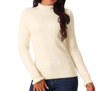 Seta T Top Maglione Casual Slim Fit da Donna Autunno Inverno con Collo a Lupetto a Maniche Lunghe e Polsini Morbidi Albicocca L