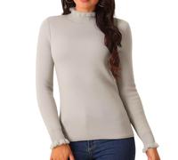 Seta T Top Maglione Casual Slim Fit da Donna Autunno Inverno con Collo a Lupetto a Maniche Lunghe e Polsini Morbidi Grigio L