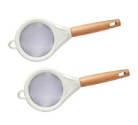 Setaccio a maglia fine in acciaio inossidabile con manico in legno e supporto per orecchie in nylon, adatto per farina, tè, kefir, filtraggio di succhi e spolverata di zucchero 2pcs