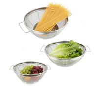 Setaccio da cucina in acciaio inox, 3 pezzi per pasta scolapiatti con manico, set con precisione, riso con versatilità, 25 cm, circa 28 cm, accessori per spaghetti, scolapiatti per brodo
