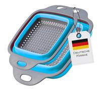 Setaccio da cucina pieghevole rettangolare - Set di 2 pezzi in silicone senza BPA - Lavabile in lavastoviglie e salvaspazio - Ideale per casa, campeggio, camper e piccole cucine - Marchio tedesco