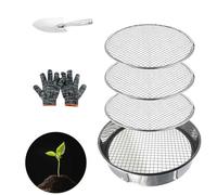 Setaccio da giardinaggio rotondo in acciaio inox con pala, guanti, accessorio per sostituire setaccio, filtro 3 tipi di sabbia di diametro 3,6,9 mm, setaccio da giardino per terreno semina, sabbia,