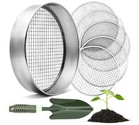 Setaccio da giardino rotondo da 30 cm con 5 inserti intercambiabili - setaccio in acciaio inox per terriccio, compost, semi - paletta da giardino inclusa