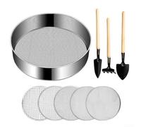 Setaccio da giardino rotondo in acciaio inox, 20 cm, con 5 maglie intercambiabili da 3 6 9 10 12 mm e 3 vanghe per compost, sabbia e schermatura della ruggine