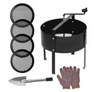 Setaccio Giardino, Setaccio da Giardino Manuale Rotondo da 30 cm con 4 Inserti Intercambiabili Ø 3,6,9,12 mm, Guanti e Pala, Setaccio Sabbia Setaccio Terreno per Pietre, Terreno, Compost, Sabbia
