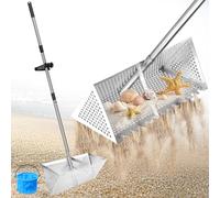 Setaccio per sabbia in acciaio inox per spiaggia e ricerca d'oro, pala di sabbia pieghevole da 134 cm, manico in 3 pezzi e cestello da 20 x 40 cm, con contenitore di raccolta e set di fissaggio