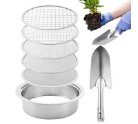 Setaccio per terreno, setaccio da giardino in acciaio inox con 5 schermi a rete sostituibili, dimensioni 20,3 cm di diametro, set di setaccio e pala da giardino da 1/3/6/9/12 mm