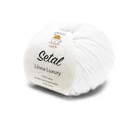 Setal by Tricot Cafè - Filato 75% Lana 19 micron superwash, 25% Seta da lavorare con ferri o uncinetto: 3.00/3.50. Lunghezza 105 m circa - Bianco 1