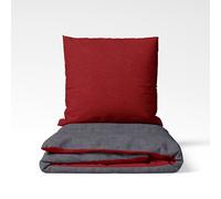 SETEX Biancheria da letto double-face, 155 x 220 cm, set da 2 pezzi, colore rosso scuro e grigio scuro, con copripiumino e federa (80 x 80 cm), 90% cotone/10% poliestere