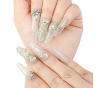 Sethexy Bara lunga Chiodi a pressione Strass Gradiente Unghia finta Farfalla Rosa Unghie finte Brillantini Cristalli Unghie con colla riutilizzabile per donne e ragazze 10Pz