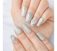Sethexy Bara Strass Chiodi a pressione Specchio Occhi di gatto Unghie finte Francese Design in rilievo 3D Unghie finte Colla riutilizzabile sulle unghie per donne e ragazze 10Pz