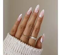 Sethexy Linea ondulata Unghie finte Astratto Ovale Attacca le unghie Rosa Unghie finte 24 pezzi Acrilico Arte Premi sulle punte delle unghie per donne e ragazze
