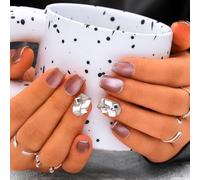 Sethexy Occhio di Cay Rosa Fatto a mano Unghie a pressione Bara corta Lucido Unghie finte con design Acrilico Salone Unghie finte per donne e ragazze 10PCS (Pink5)