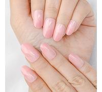 Sethexy Ovale corto Chiodi a pressione Gradiente Unghie finte Glitter Rosa Unghie finte Unghie con colla riutilizzabile Unghie acriliche a copertura totale per donne e ragazze 24PZ